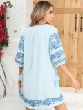 R.Vivimos Women's Autumn 3/4 Sleeve Cotton Linen Floral Embroidery Casual Tunic Dresses