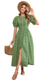 R.Vivimos Women Summer Maxi Dress Cotton Puff Sleeve Square Neck Vintage Floral Print Button Down A-Line Cottagecore Dress