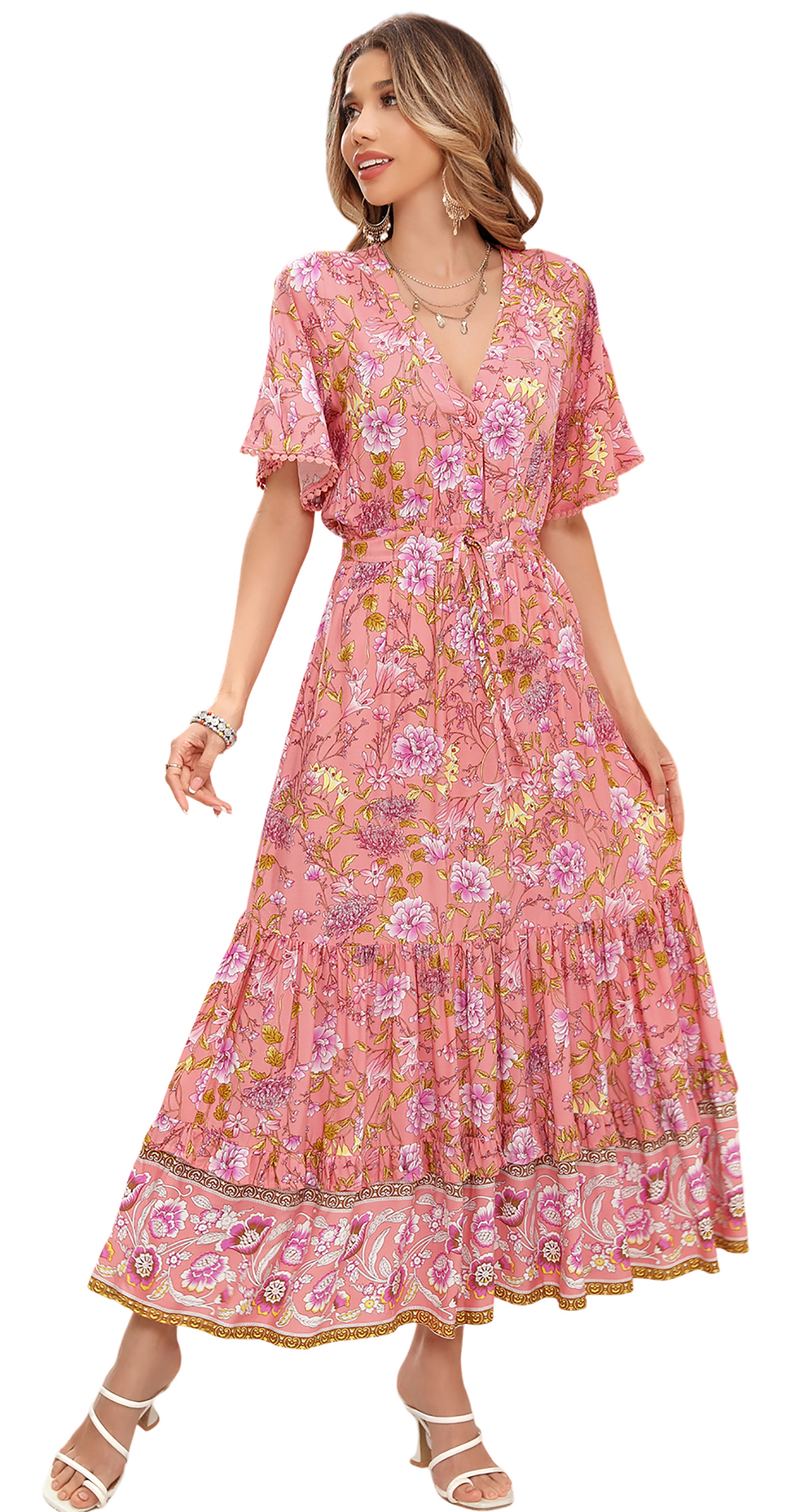 Buy Pine Kids Woven Flared Sleeves All Over Floral Printed Tiered Dress  Pink for Girls (8-9Years) Online in India, Shop at FirstCry.com - 15346051