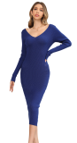 R.Vivimos Womens Fall Sweater Dress Long Sleeve V Neck Stretchy Ribbed Knit Slim Fit Elegant Midi Dress