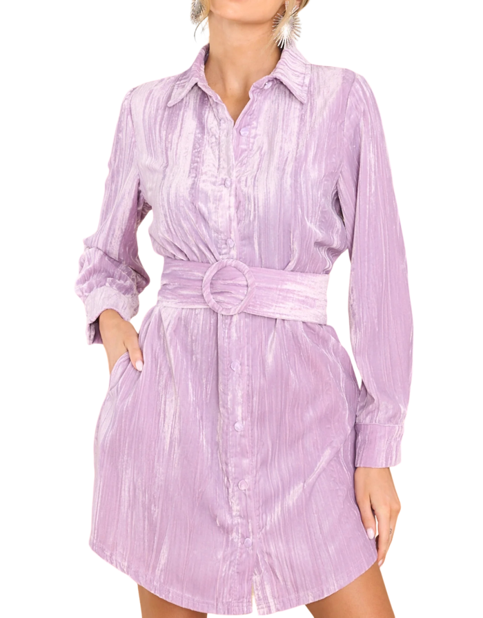 R.Vivimos Women's Shirt Dress Fall Velvet Button Down Long Sleeve Casual Mini Dress with Belt