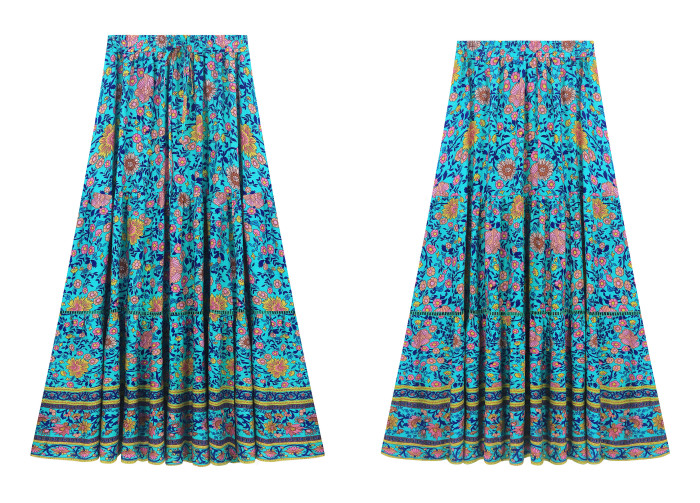 R.Vivimos Womens Summer Cotton Vintage Floral Print Boho Casual Long Skirt