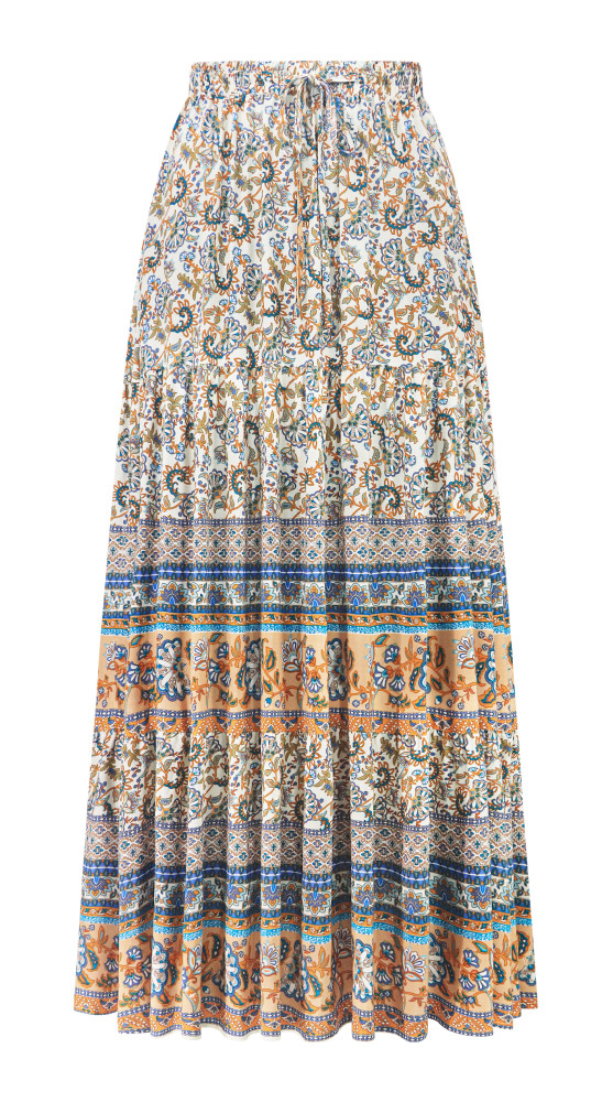 R.Vivimos Womens Summer Cotton Vintage Floral Print Boho Casual Long Skirt