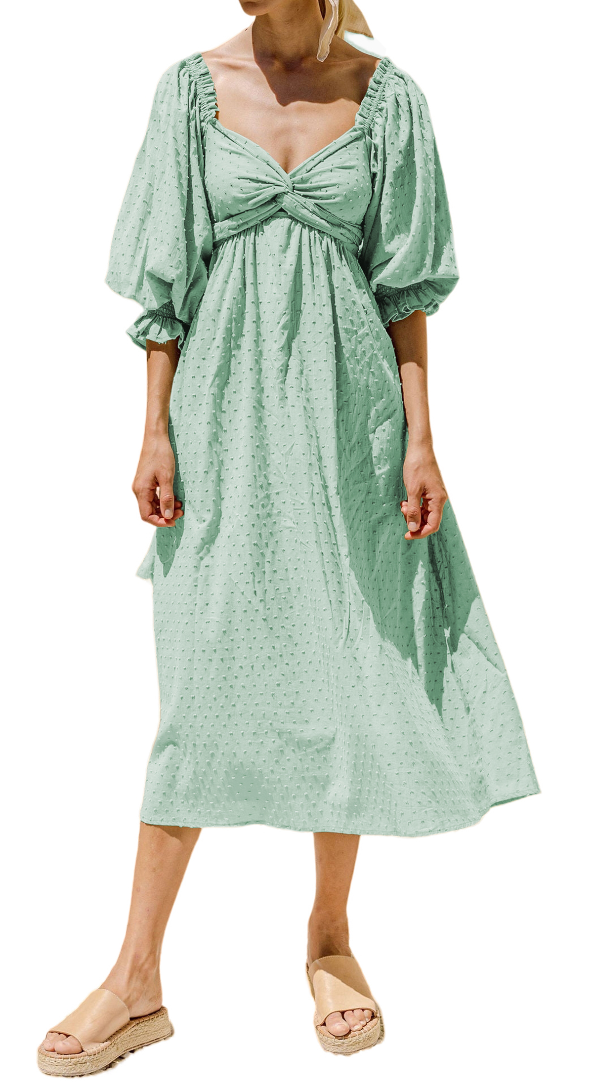 R.Vivimos Women's Summer Boho Cotton Puff Sleeve Dress Swiss