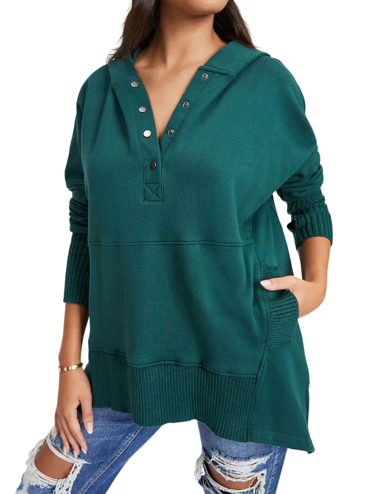 R.Vivimos Womens Oversized Sweatshirts Fall Essential Hoodies Pullover Cotton Long Sleeve Button Up Casual Tops with Pockets3