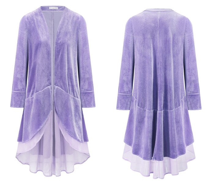 R.Vivimos Womens Ruffled Asymmetric Long Velvet Blazers Coat Casual Jackets