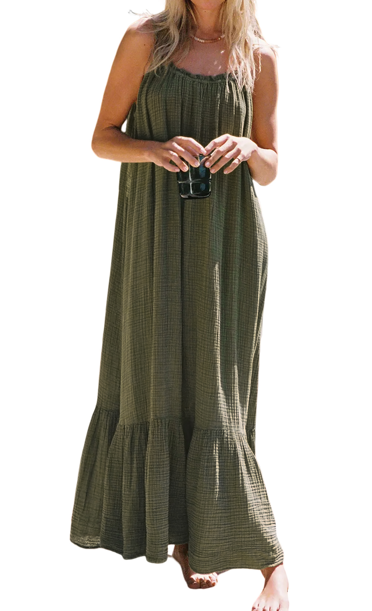 [C’EST MOI MOII] Pure cotton slimming dress R.Vivimos Women's Summer Cotton Maxi Dress Adjustable