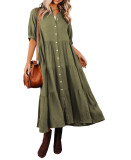 R.Vivimos Women's Summer Cotton Half Sleeves Button Down Casual Loose Slit Midi Dress with Pockets