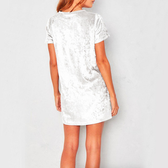 R.Vivimos Women's Summer Short Sleeve Crushed Velvet Mini Short Dresses