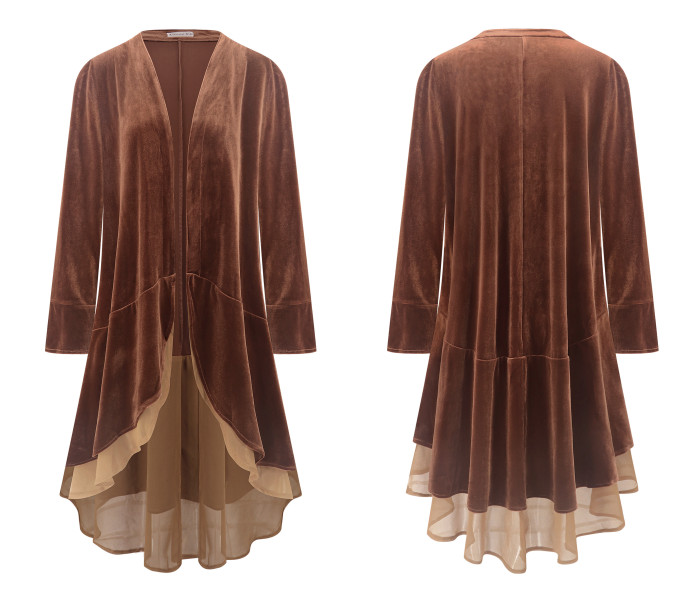 R.Vivimos Womens Ruffled Asymmetric Long Velvet Blazers Coat Casual Jackets