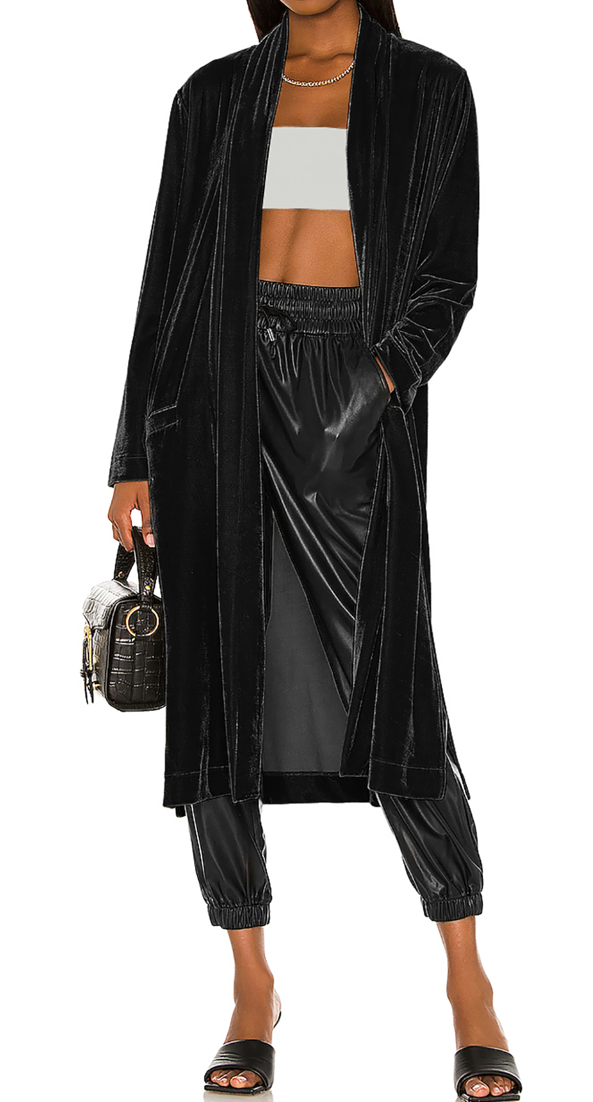 R.Vivimos Women's Long Cardigans Fall Velvet Long Sleeve Open Front Side Slit Loose Casual Jackets Duster Coat with Pockets