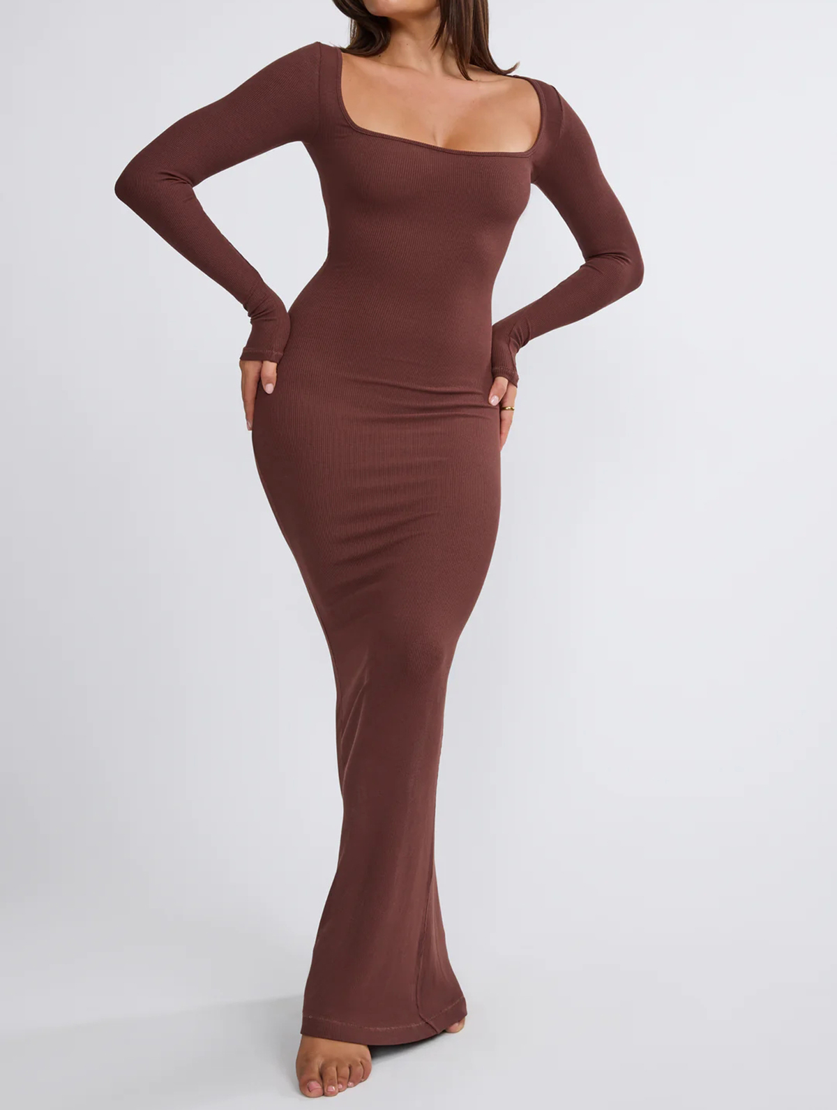 R.Vivimos Women's Maxi Lounge Dress Long Sleeve Square Neck
