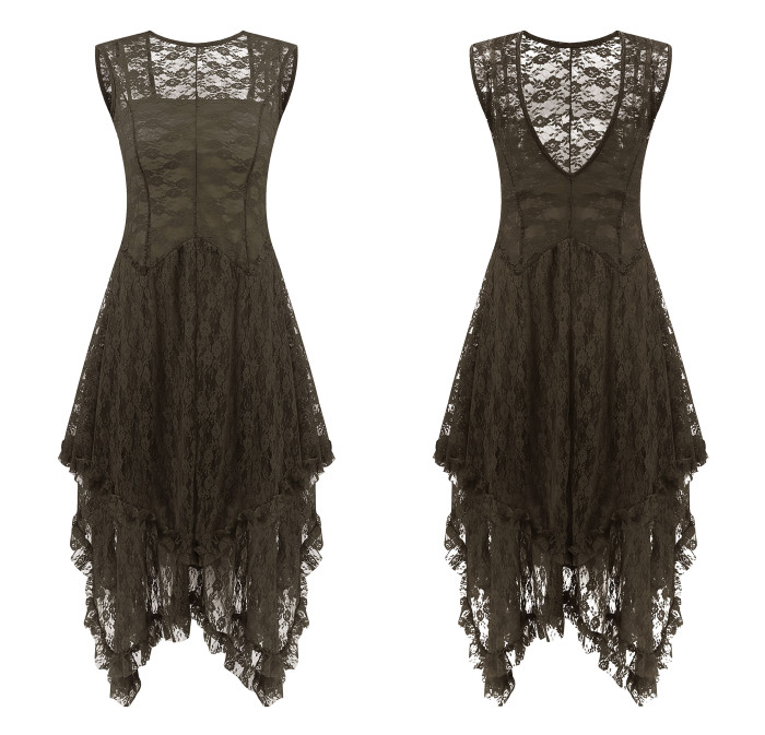 R.Vivimos Womens Sleeveless Backless Asymmetrical Layered Lace Long Dress with Slip Two Pieces