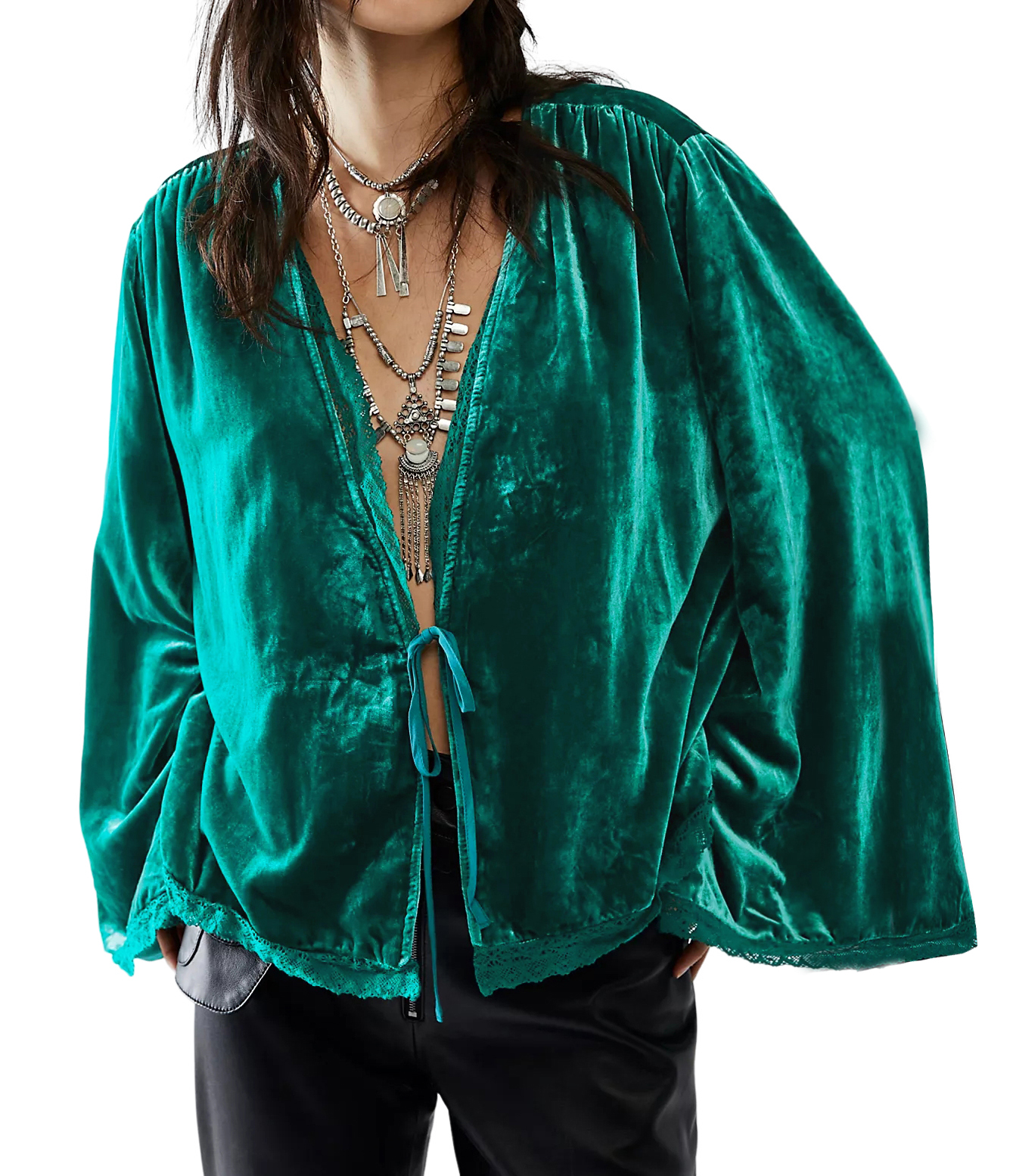 R.Vivimos Women's Fall Velvet Casual Jackets Bell Long Sleeve Tie