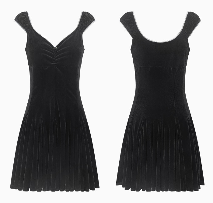 R.Vivimos Women's Fall Velvet Party Dress Sleeveless V Neck Empire Waist Elastic Fit and Flare Swing Mini Dress