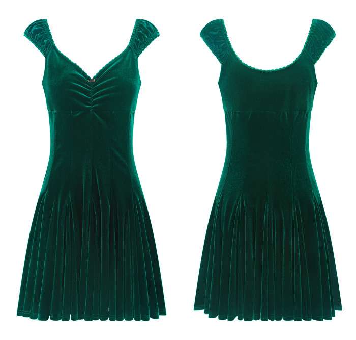 R.Vivimos Women's Fall Velvet Party Dress Sleeveless V Neck Empire Waist Elastic Fit and Flare Swing Mini Dress
