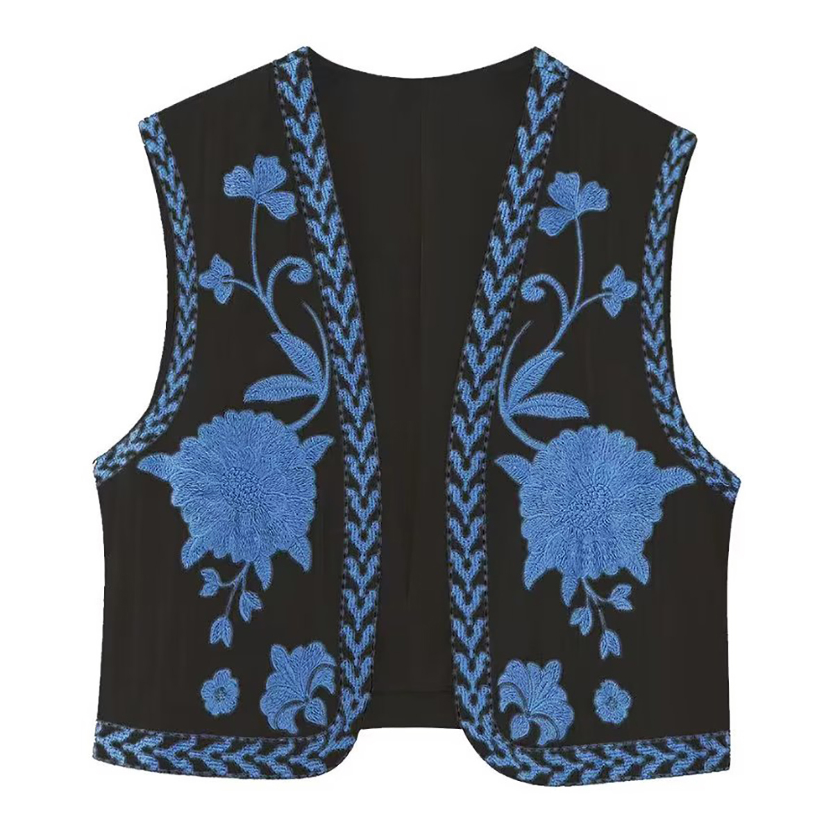 R.Vivimos Women's Cotton Cropped Vest Spring Summer Sleeveless Floral Embroidery Open Front Vintage Cardigan2