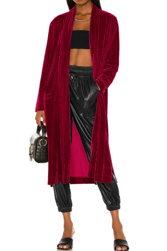 R.Vivimos Women's Long Cardigans Fall Velvet Long Sleeve Open Front Side Slit Loose Casual Jackets Duster Coat with Pockets