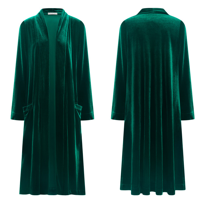 R.Vivimos Women's Long Cardigans Fall Velvet Long Sleeve Open Front Side Slit Loose Casual Jackets Duster Coat with Pockets