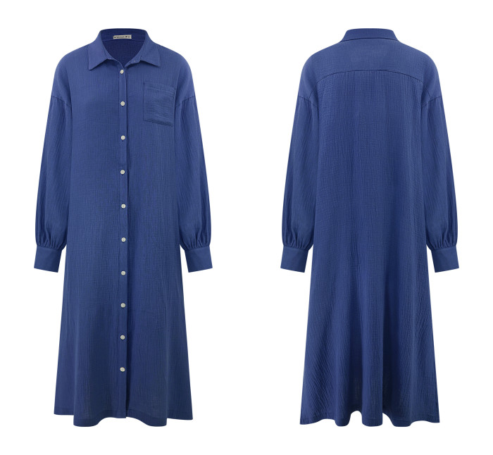 R.Vivimos Women's Long Sleeve Cotton Oversized Dress Casual Button Down Loose Slit Midi Dress with Pocket