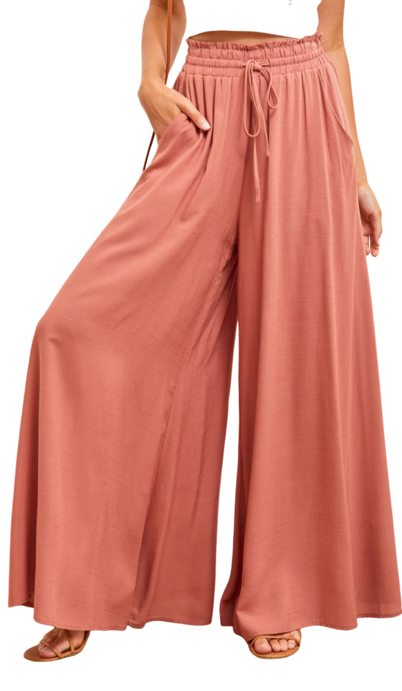 R.Vivimos Women's Wide Leg Lounge Pants Elastic High Waisted Drawstring Tie Casual Flowy Palazzo Pants Trousers with Pockets