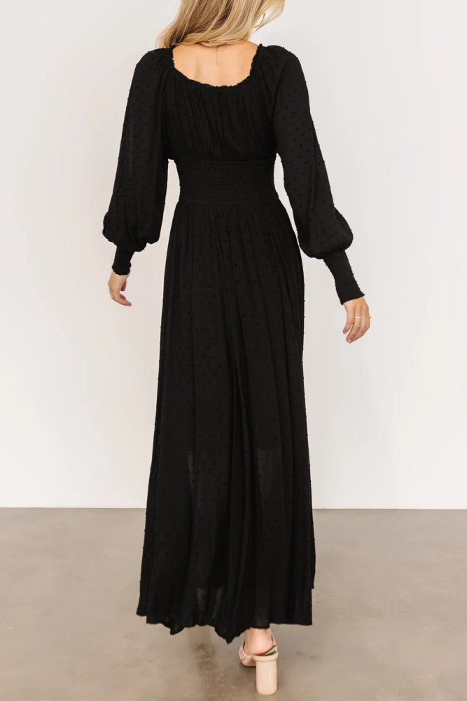 R.Vivimos Women's Puff Long Sleeve Maxi Dress Square Neck Elastic Empire Waist Swiss Dots Casual Flowy A-Line Long Dresses