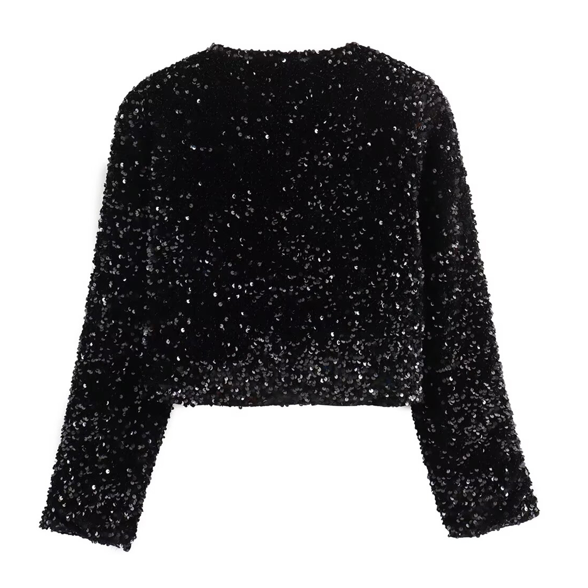 R.Vivimos Women's Long Sleeve Crop Tops Fall Winter Sequin Bow Tie Glitter Fashion Casual Tops Blouses3