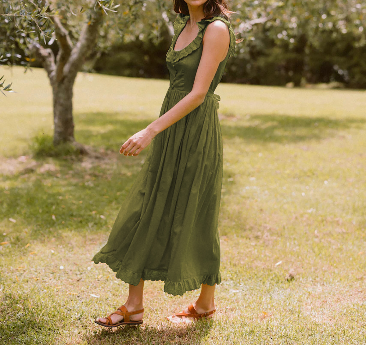 R.Vivimos Womens Summer Cotton Sleeveless Midi Dresses Vintage Lace Trim Button Up Tie Waist Casual A-Line Flowy Long Dresses2