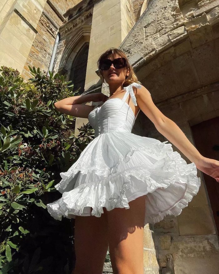 R.Vivimos Womens Corset Dress Summer 2024 Boho Floral Print Adjustable Straps Sexy Backless Layered Ruffle Hem Mini Sundress