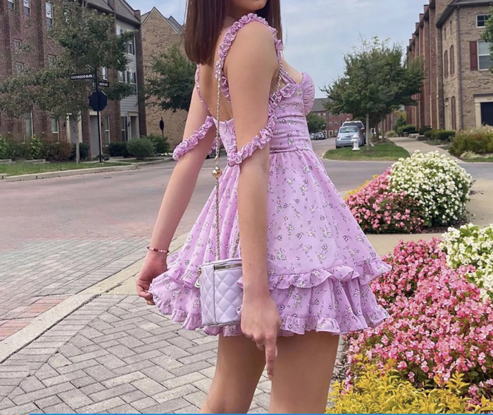 R.Vivimos Womens Corset Dress Summer 2024 Boho Floral Print Adjustable Straps Sexy Backless Layered Ruffle Hem Mini Sundress