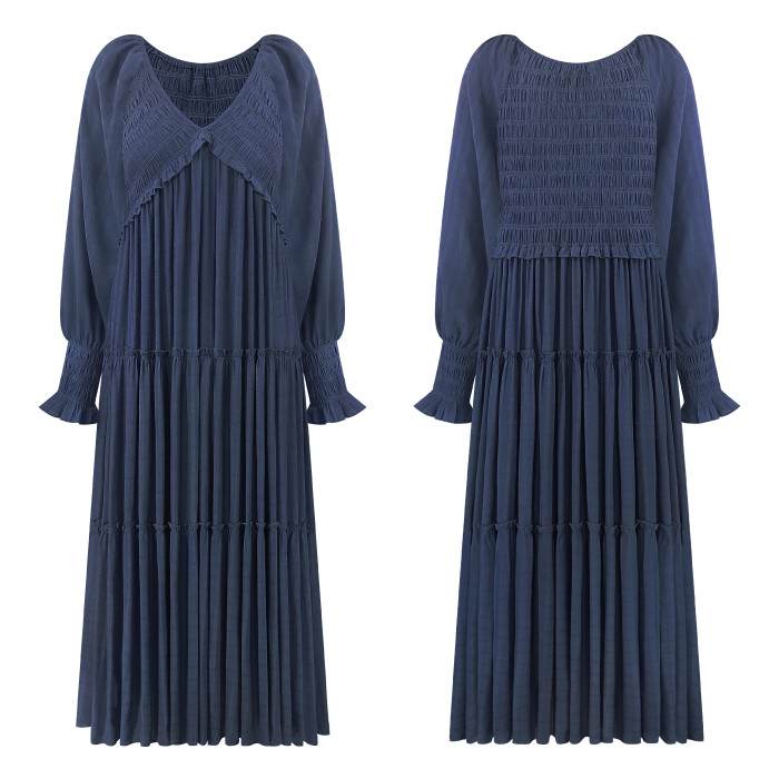 R.Vivimos Maxi Dress for Women Long Sleeve V Neck Empire Waist Layered Ruffle Boho Casual Flowy Long Dresses