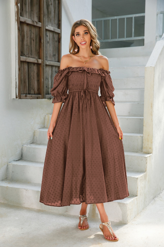 R.Vivimos Women Summer Half Sleeve Cotton Ruffled Vintage Elegant Backless A Line Flowy Long Dresses