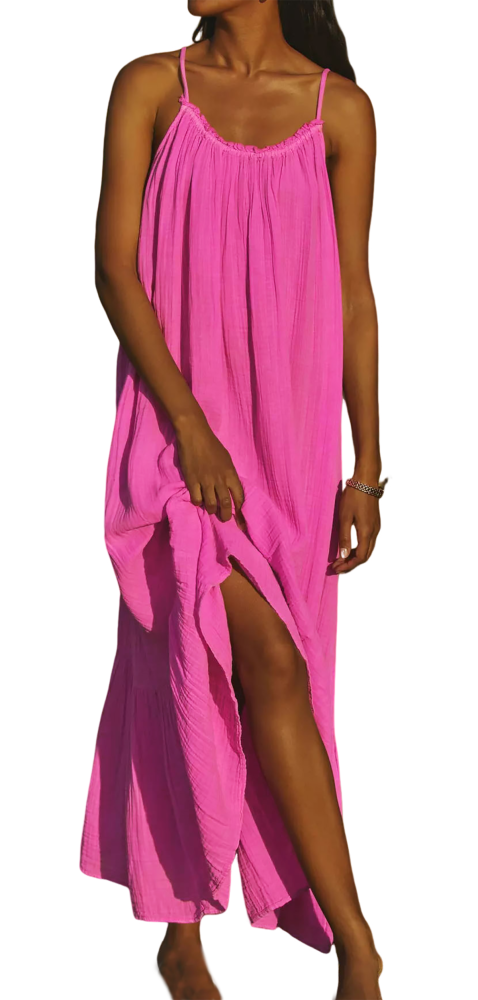 R.Vivimos Women's Summer Cotton Maxi Dress Adjustable Spaghetti Strap Boho Casual Backless Ruffle Loose Fit Flowy Dress