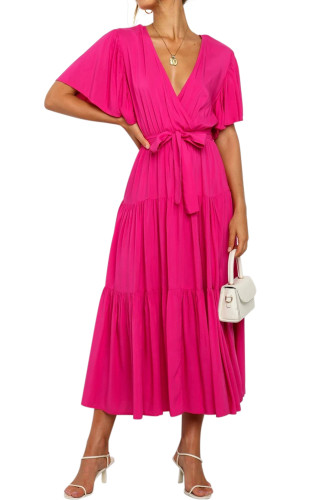 R.Vivimos Women's Fall Cotton Long Sleeves Irregular Polka Dot V Neck Casual Flowy Midi Dress
