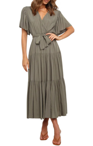 R.Vivimos Women's Fall Cotton Long Sleeves Irregular Polka Dot V Neck Casual Flowy Midi Dress