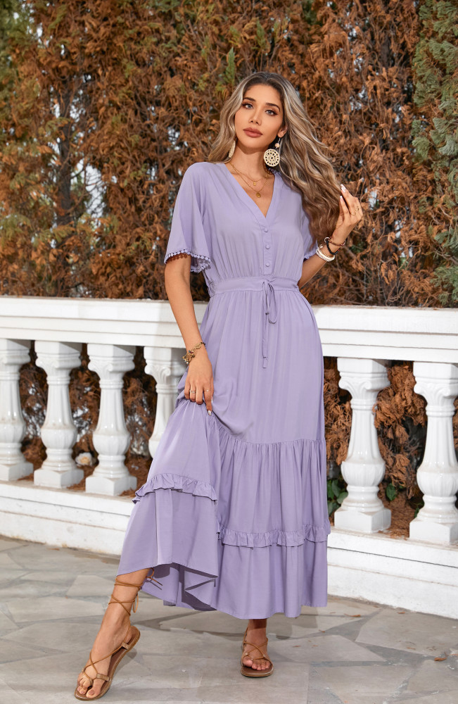 R.Vivimos Womens Summer Cotton Short Sleeve V Neck Floral Print Casual Bohemian Long Dresses