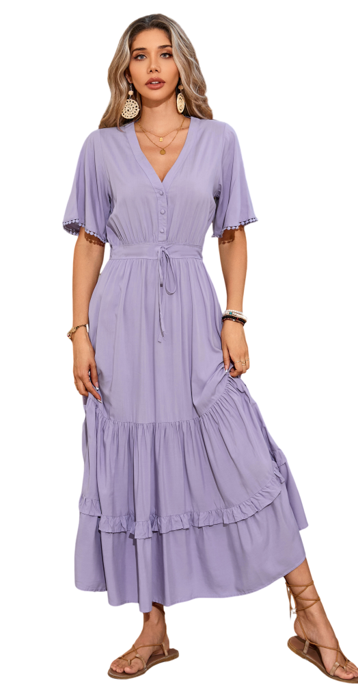 R.Vivimos Womens Summer Cotton Short Sleeve V Neck Floral Print Casual Bohemian Long Dresses