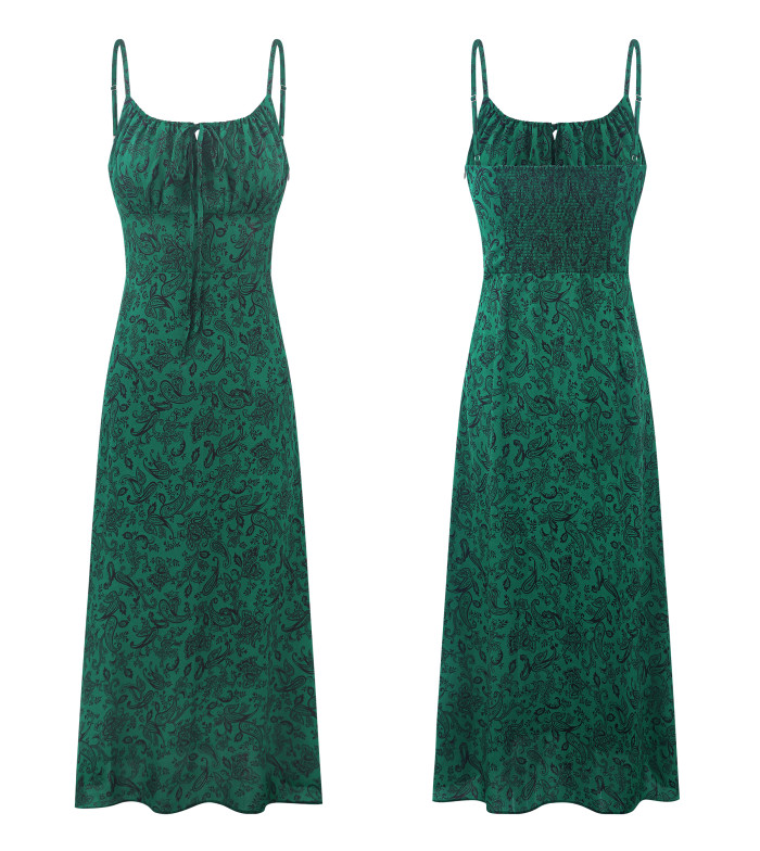 R.Vivimos Womens Summer Adjustable Spaghetti Strap Sundress Boho Floral Print Elastic Smocked Back Slim Fit Casual Midi Dress