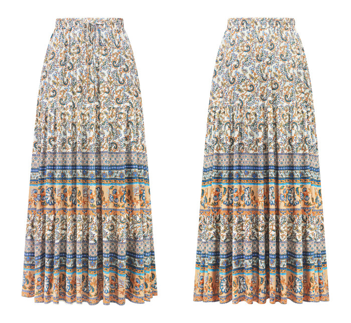 R.Vivimos Womens Summer Cotton Vintage Floral Print Boho Casual Long Skirt