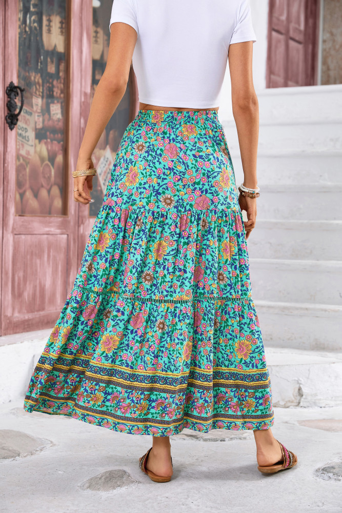 R.Vivimos Womens Summer Cotton Vintage Floral Print Boho Casual Long Skirt