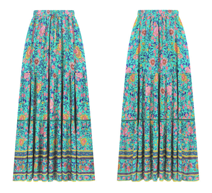 R.Vivimos Womens Summer Cotton Vintage Floral Print Boho Casual Long Skirt