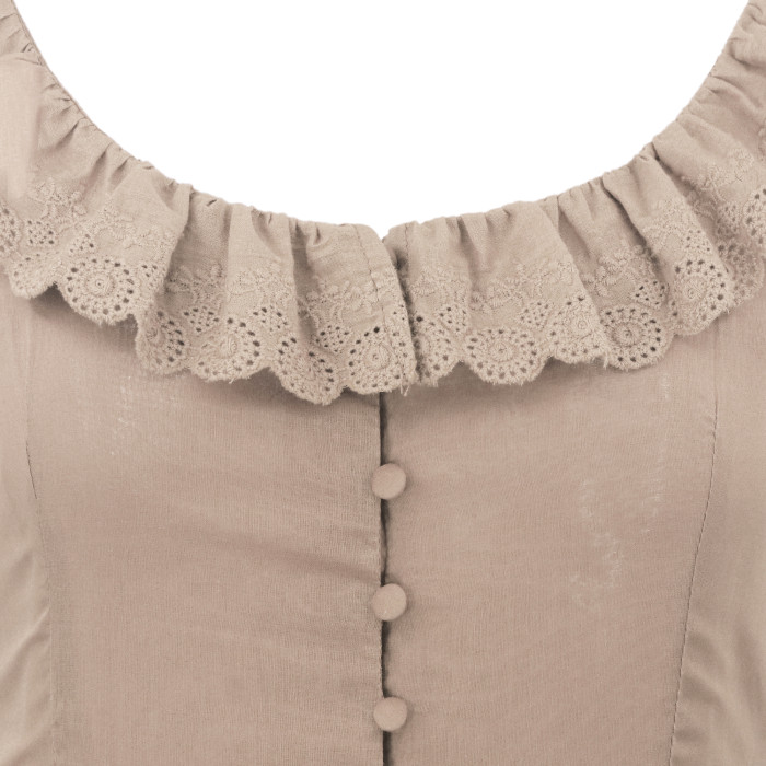 R.Vivimos Womens Summer Cotton Sleeveless Midi Dresses Vintage Lace Trim Button Up Tie Waist Casual A-Line Flowy Long Dresses