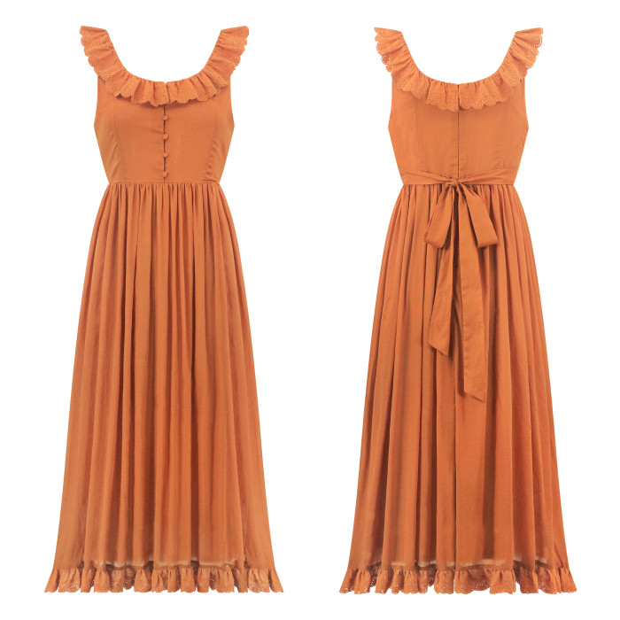 R.Vivimos Womens Summer Cotton Sleeveless Midi Dresses Vintage Lace Trim Button Up Tie Waist Casual A-Line Flowy Long Dresses