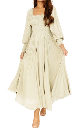 R.Vivimos Women's Puff Long Sleeve Maxi Dress Square Neck Elastic Empire Waist Swiss Dots Casual Flowy A-Line Long Dresses