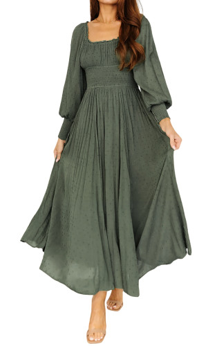 R.Vivimos Women's Puff Long Sleeve Maxi Dress Square Neck Elastic Empire Waist Swiss Dots Casual Flowy A-Line Long Dresses