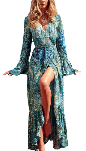 R.Vivimos Womens Summer Long Sleeve Cardigan Sexy Maxi Dresses
