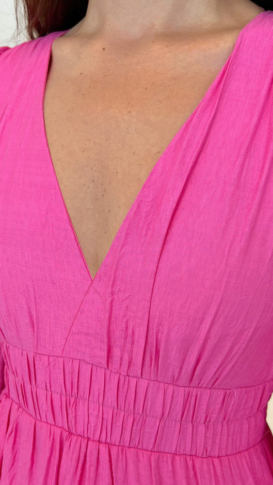 R.Vivimos Womens Casual Long Sleeve Midi Dress Deep V Neck Elastic Waist A-Line Tiered Flowy Elegant Dresses