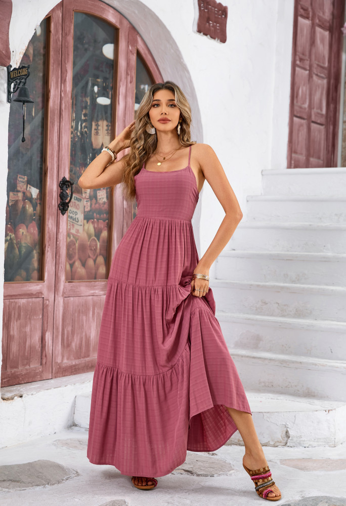 navy blue dress for baby girl R.Vivimos Women's Summer Adjustable Spaghetti Strap Flowy Maxi Dress Boho  Bow Tie Back Sexy Backless