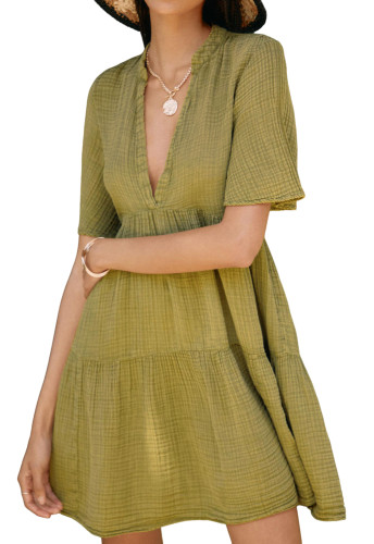 R.Vivimos Womens Summer Cotton Flowy Mini Dress V Neck Short Sleeve Boho Ruffle Tiered Casual Loose Tunic Dress