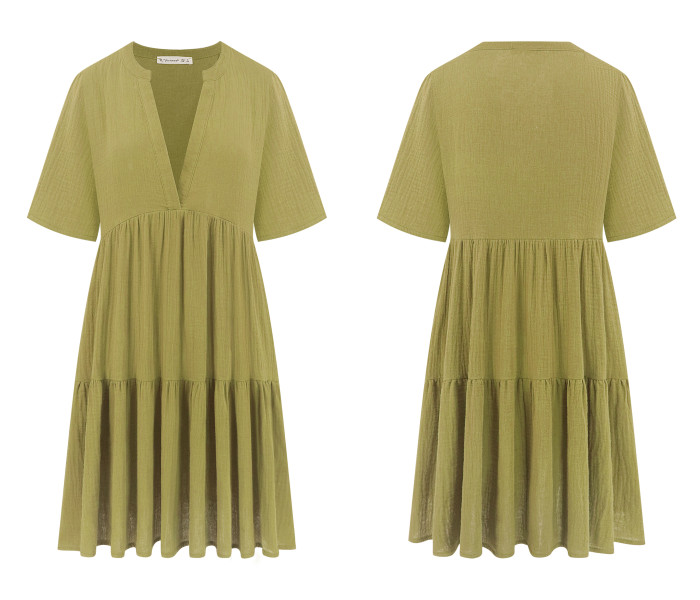 R.Vivimos Womens Summer Cotton Flowy Mini Dress V Neck Short Sleeve Boho Ruffle Tiered Casual Loose Tunic Dress